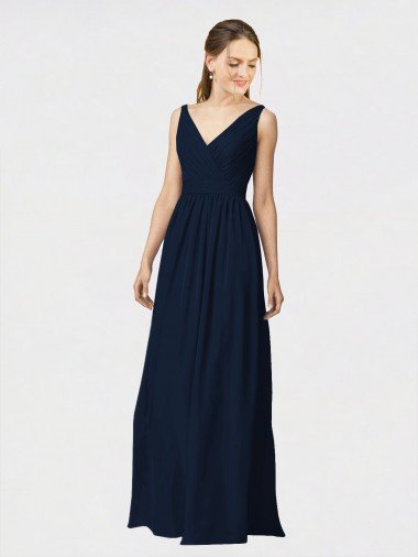 Cheap Long Chiffon Bridesmaid Dress with Shirred Bodice and V-Neckline Sydney