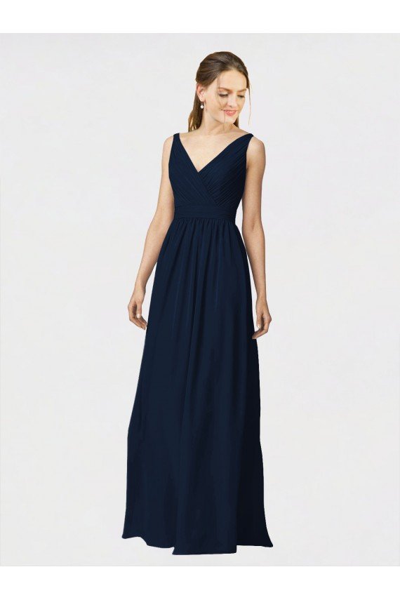 Cheap Long Chiffon Bridesmaid Dress with Shirred Bodice and V-Neckline Sydney