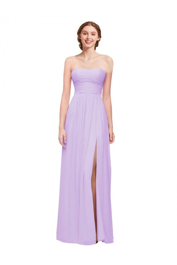 Cheap Strapless Mermaid Chiffon Bridesmaid Dress WITH High Side Slit and Ruffles Sydney