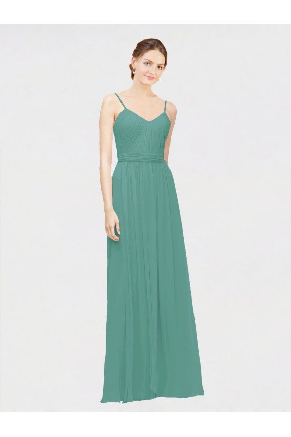 Cheap Rouched V-Neckline and Spaghetti Straps Long Chiffon Bridesmaid Dress Sydney