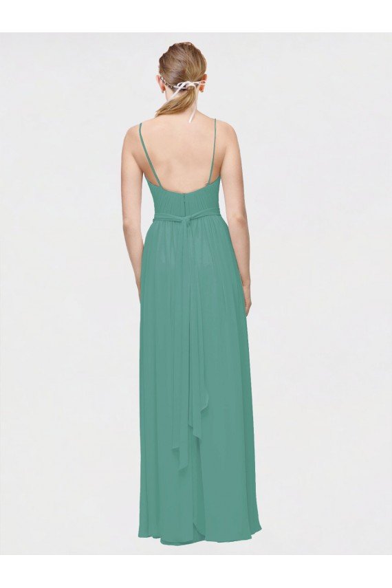 Cheap Rouched V-Neckline and Spaghetti Straps Long Chiffon Bridesmaid Dress Sydney