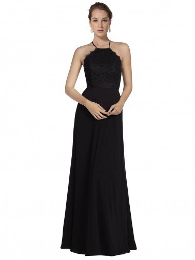 Cheap Lace Halter Neckline Chiffon A-Line Bridesmaid Dress with Sheer Back Sydney