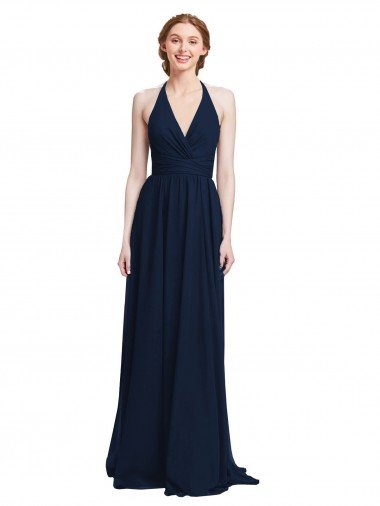 Cheap Halter Chiffon Bridesmaid Dress with V-Neckline and Criss Cross Waist Sydney