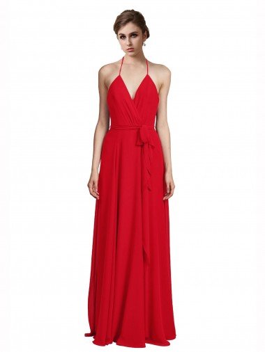 Cheap V-Neck Spaghetti Halter Strap Chiffon Bridesmaid Dress Sydney