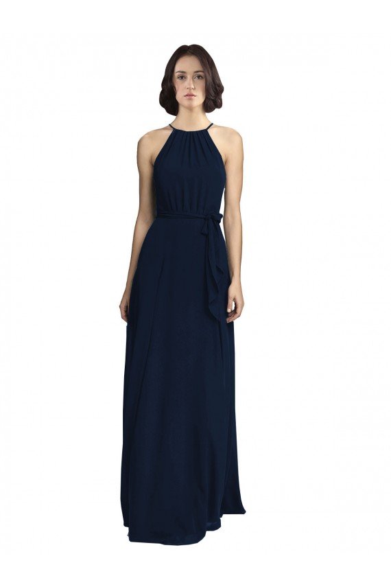 Cheap High Neckline Floor Length Chiffon Bridesmaid Dress with Belt Sydney
