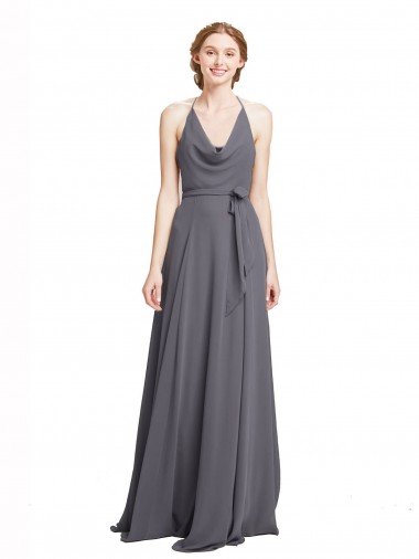 Cheap Spaghetti Strap Long Chiffon Bridesmaids Dress with Halter Cowl Neck Sydney