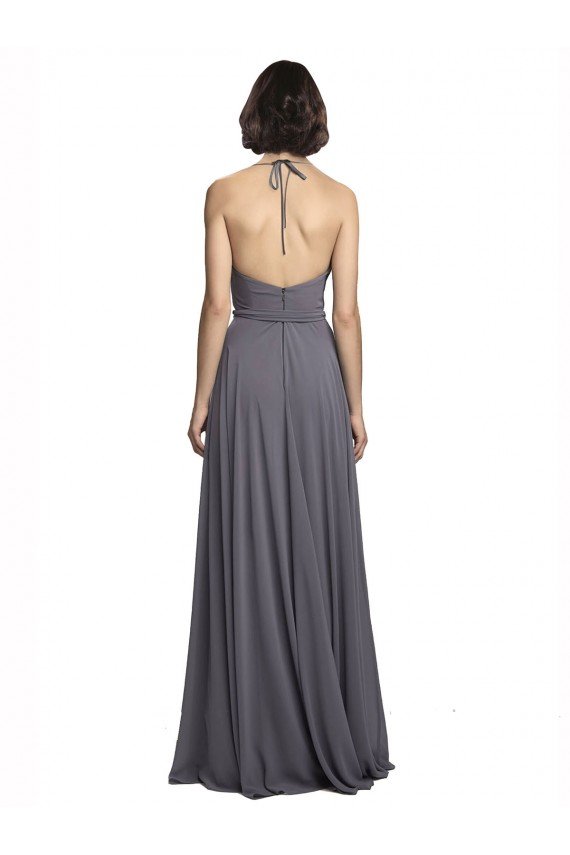 Cheap Spaghetti Strap Long Chiffon Bridesmaids Dress with Halter Cowl Neck Sydney