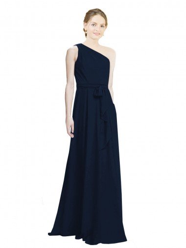 Cheap Long Chiffon Bridesmaid Dress with One Shoulder Neckline And Belt Sydney