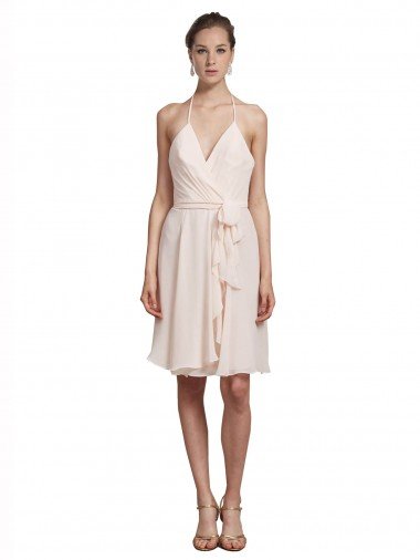 Cheap Short Knee Length Wrap Chiffon Halter Bridesmaids Dress Sydney