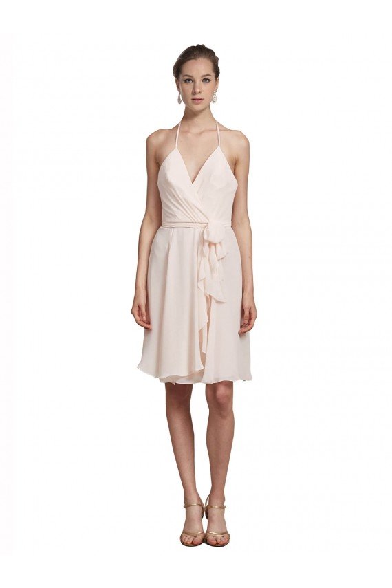 Cheap Short Knee Length Wrap Chiffon Halter Bridesmaids Dress Sydney