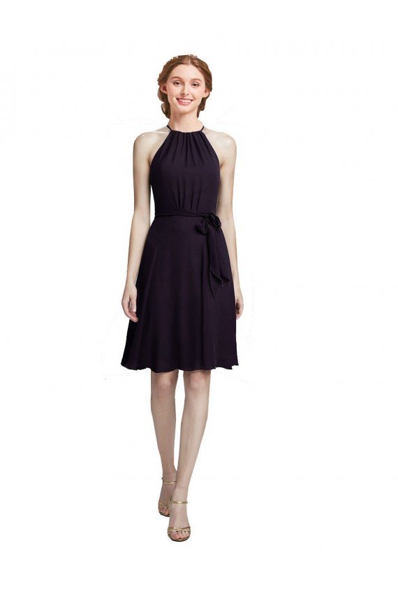 Cheap Short Knee Length High Neck Chiffon Bridesmaids Dress Sydney