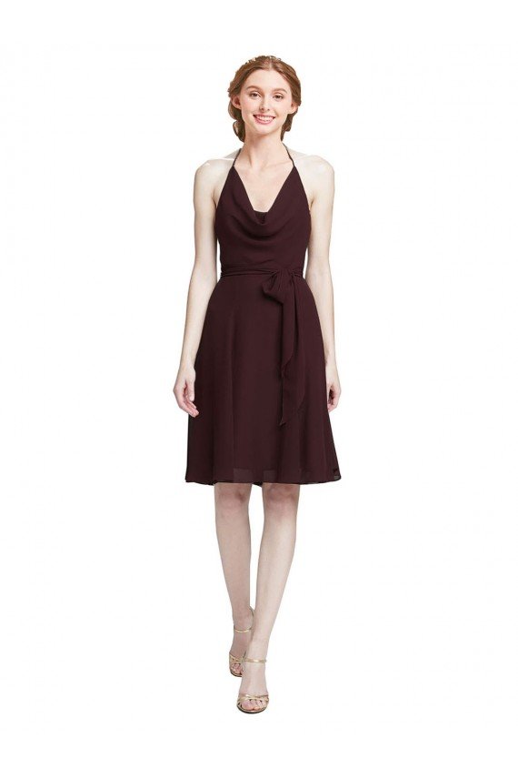 Cheap Short Knee Length Chiffon Bridesmaids Dress with Halter Cowl Neck Sydney