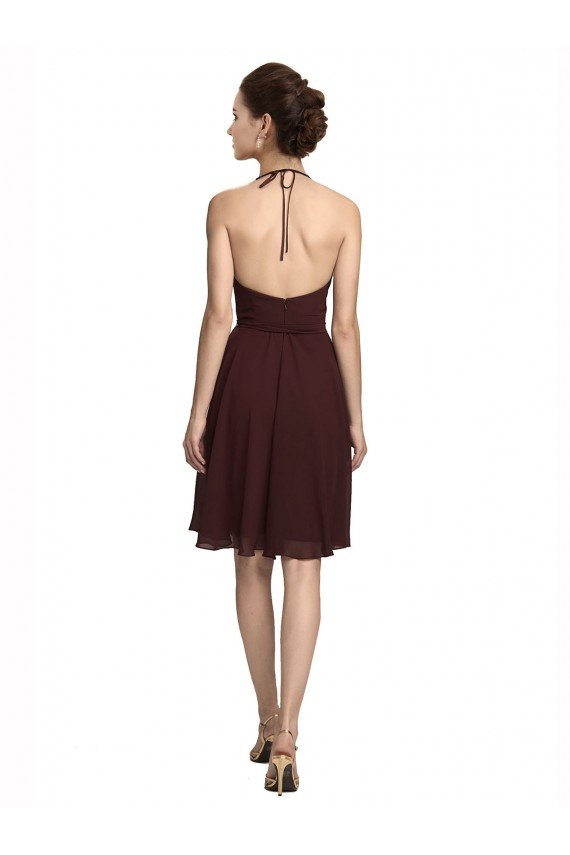 Cheap Short Knee Length Chiffon Bridesmaids Dress with Halter Cowl Neck Sydney