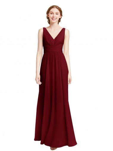 Cheap Long Chiffon V-Neck Bridesmaids Dress with Double Strap Sydney