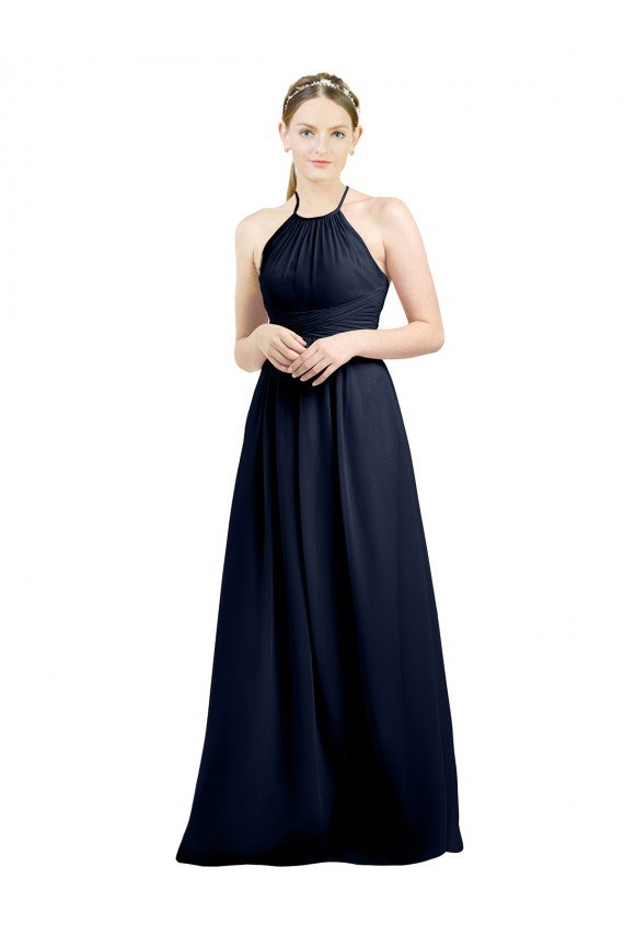 Cheap Halter High Neck Long Chiffon Bridesmaid Dress with Open Back Sydney