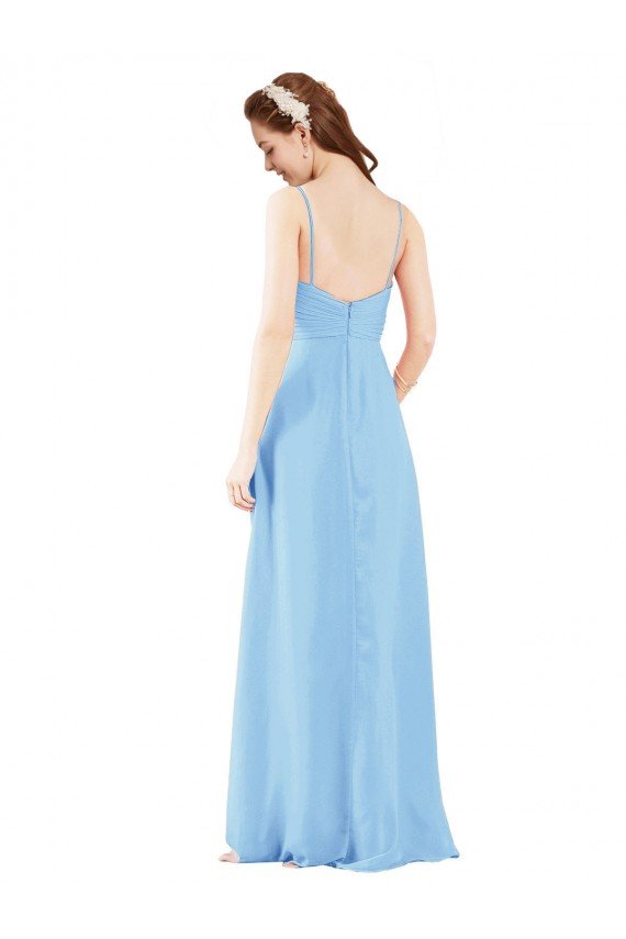 Cheap Pleated Low Back Long V-Neck Chiffon Bridesmaid Dress with Thin Straps Sydney