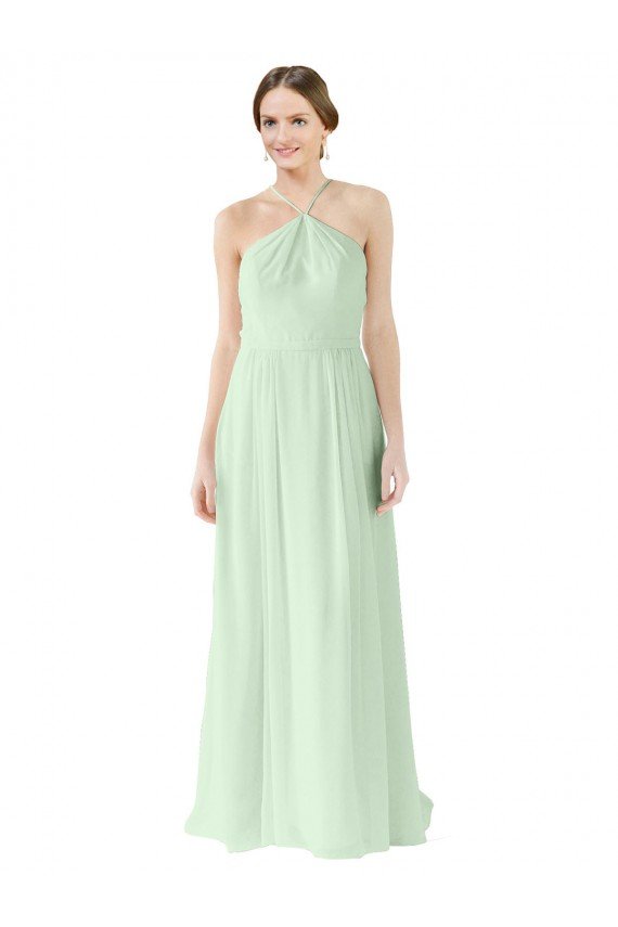 Cheap Front halter Neckline and Deep Back Long Chiffon Bridesmaid Dress Sydney
