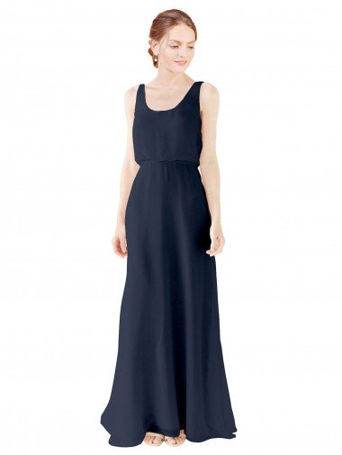 Cheap Scoop Neckline Fitted Long Chiffon Bridesmaid Dress Open Back Sydney