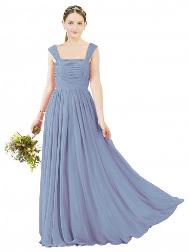 Cheap Square Neckline Sexy Open Back Long Chiffon Bridesmaid Dress Sydney