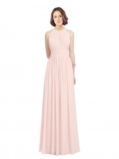 Cheap Sleeveless Chiffon High Neck Bridesmaid Dress with Diagonal Pleats Sydney