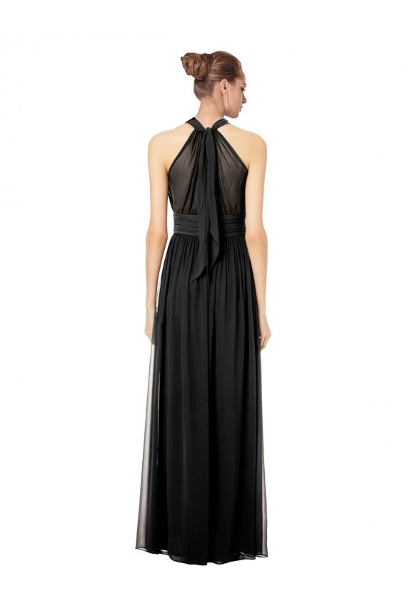 Cheap Ruched Long Chiffon Halter Bridesmaid Dress with Tie Back and Tails Sydney