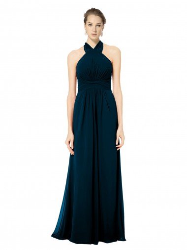 Cheap Keyhole Back Long Chiffon Halter Dress with Halter Straps Cross Neck Sydney