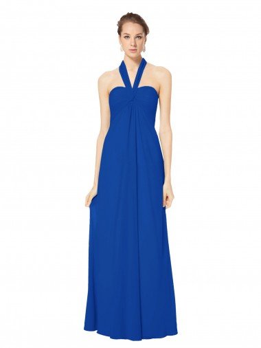 Cheap Sleeveless Long Chiffon Empire Gown with Pleated Halter Straps Sydney