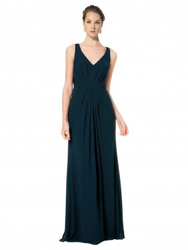 Cheap Long Chiffon V-Neck Sleeveless Bridesmaid Dress with Large Keyhole Back Sydney