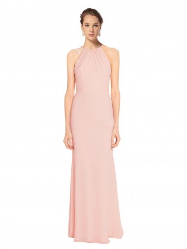 Cheap High Neck Long Chiffon Halter Bridesmaid Dress with Drape Chiffon Overlay Sydney
