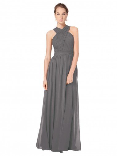 Cheap Long Chiffon Halter Bridesmaid Dress Keyhole Back Sydney
