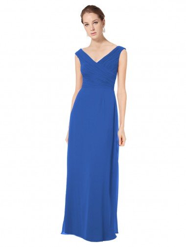 Cheap Long Chiffon Strapless Bridesmaid Dress with Wide Front and Back V-Neckline Sydney