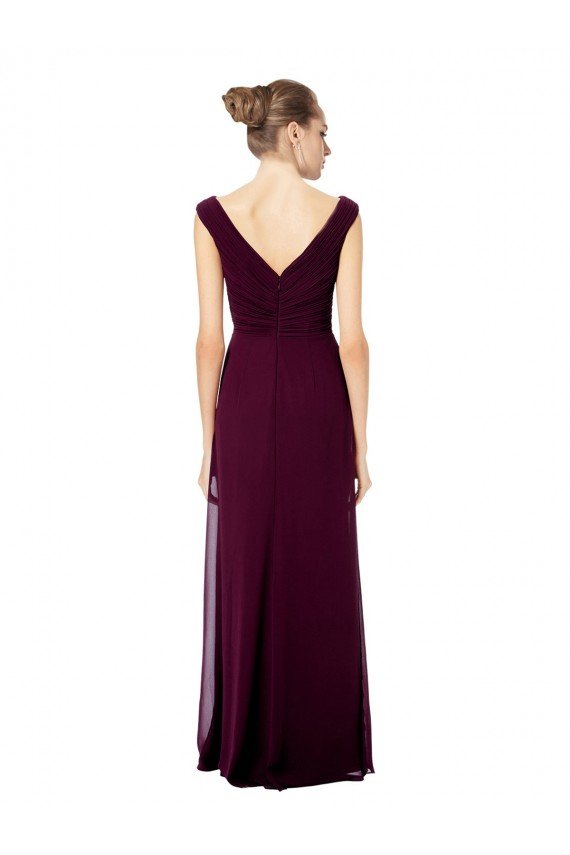 Cheap Long Chiffon Strapless Bridesmaid Dress with Wide Front and Back V-Neckline Sydney