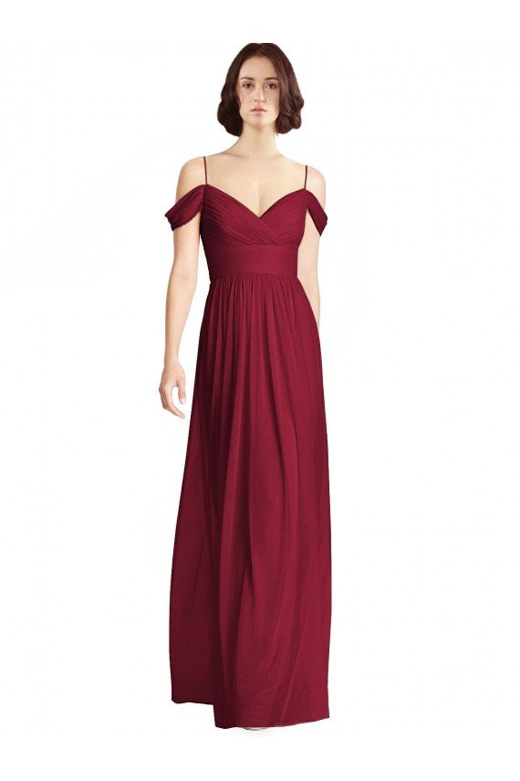 Cheap Off the Shoulder Long Chiffon Bridesmaid Dress with Pleated Sleeves Sydney