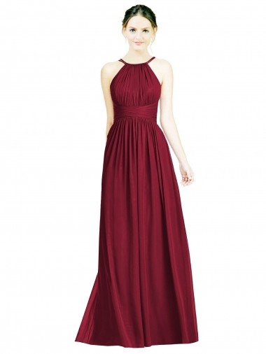 Cheap Halter Neck Open Back Draped Chiffon Bridesmaid Dress Sydney