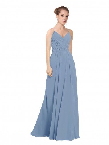 Cheap Chiffon Bridesmaids Dress with Draped V-Neck Bodice and Keyhole Back Sydney