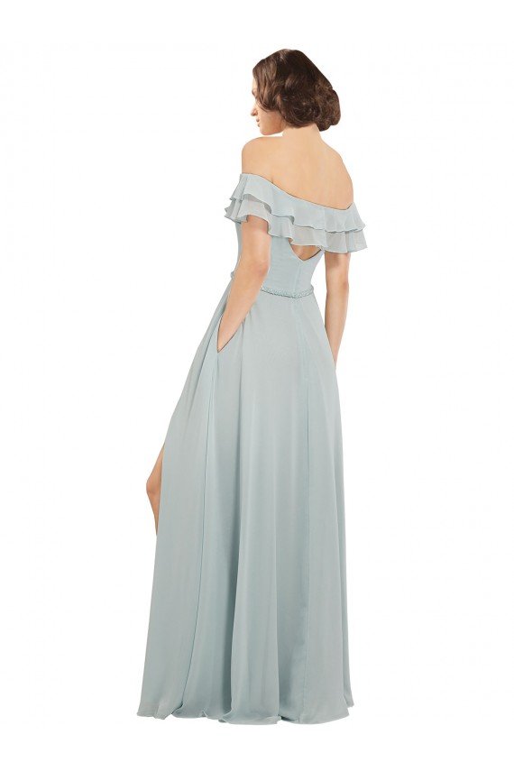 Cheap Luxe Chiffon Bridesmaids Dress with Off the Shoulder Flounced Neckline Sydney