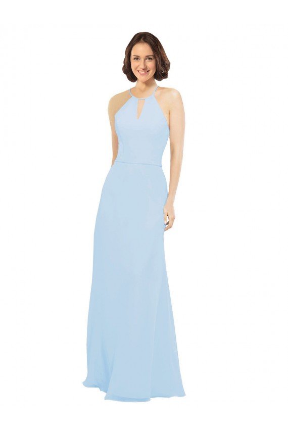 Cheap Floor Length Chiffon Bridesmaids Dress with Front Keyhole Neckline Sydney