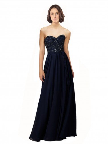Cheap Long Chiffon Sweetheart Neckline Bridesmaid Dress with Beading Sydney