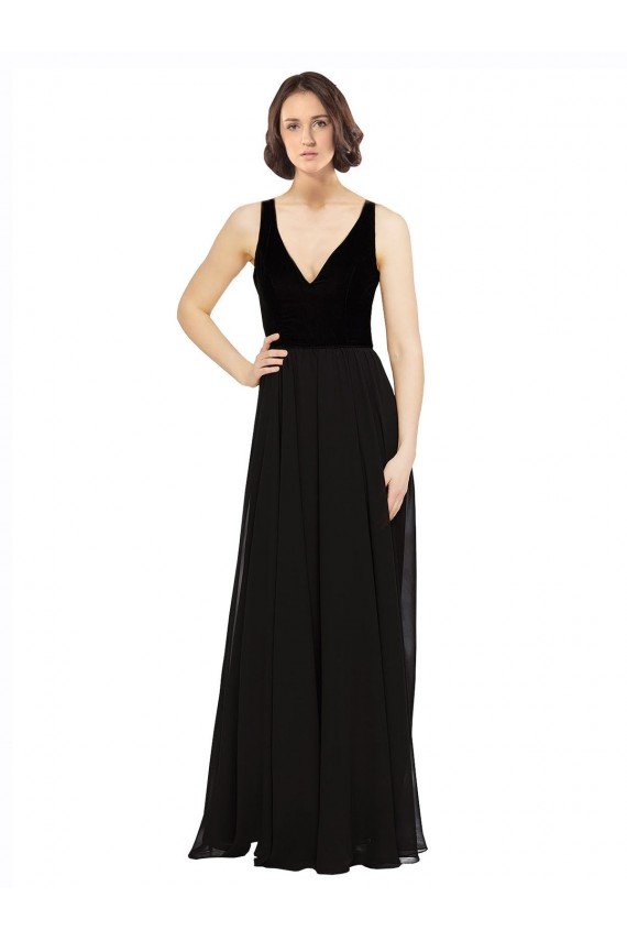 Cheap Stretch Velvet and Chiffon Bridesmaids Dress with V-Neckline Sydney