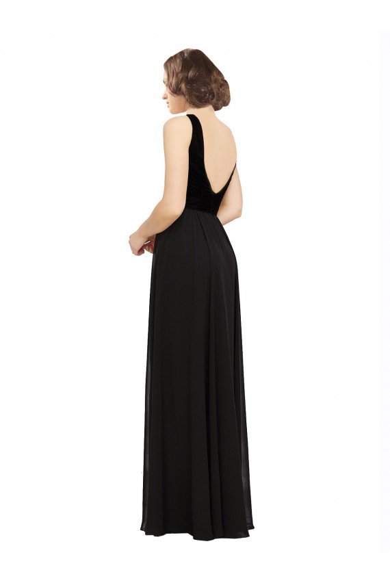Cheap Stretch Velvet and Chiffon Bridesmaids Dress with V-Neckline Sydney