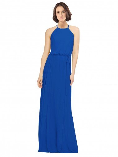 Cheap Long Jewel Neckline Chiffon Bridesmaids Dress wit Chiffon Tie Sash Sydney