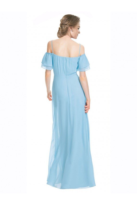 Cheap Spaghetti Straps Long Chiffon Off-The-Shoulder Bridesmaid Dress with Double Flounce Sleeves Sydney