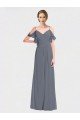 Cheap Long Chiffon Spaghetti Strap V-Neck Bridesmaid Dress with Off-The-Shoulder Flutter Sleeves Sydney