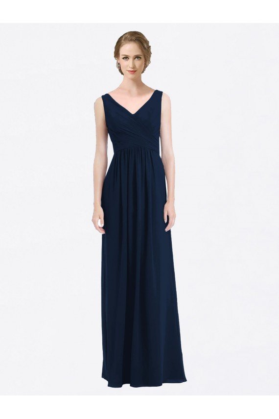 Cheap Long Chiffon V-Neck Sleeveless Bridesmaid Dress with Criss-Cross Pleated Bodice Sydney