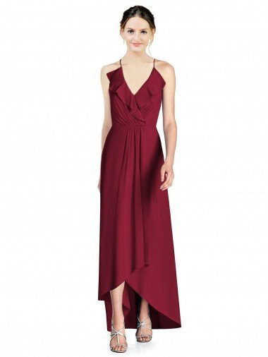 Cheap Draped V-Neck High Low Chiffon Bridesmaid Dress Sydney