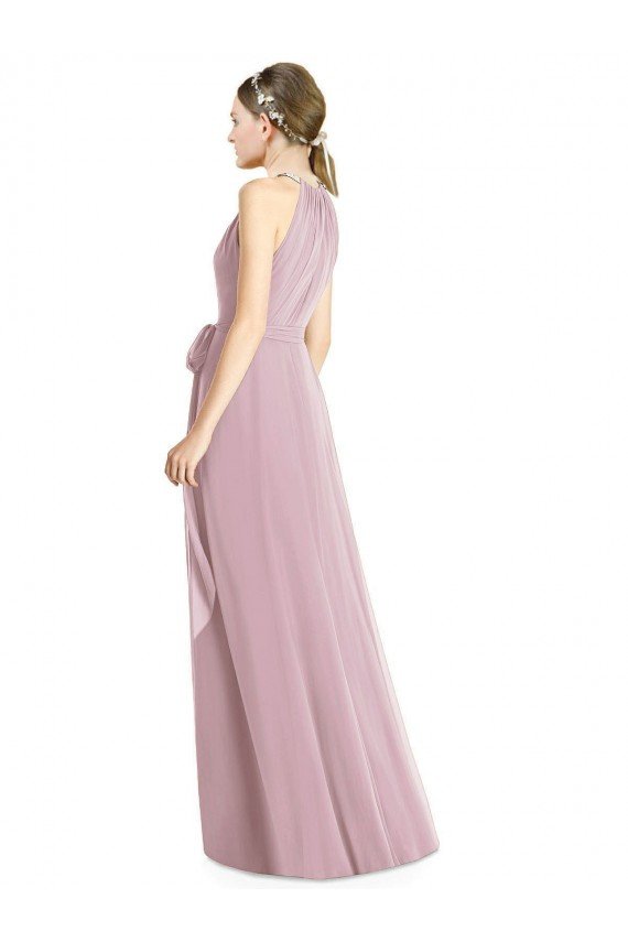 Cheap Shirred Halter Neck Long Chiffon Bridesmaid Dress Sydney