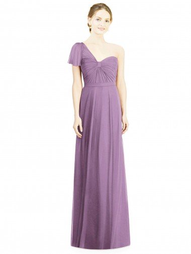 Cheap Flutter Sleeves One Shoulder Long Chiffon Bridesmaid Dress Sydney