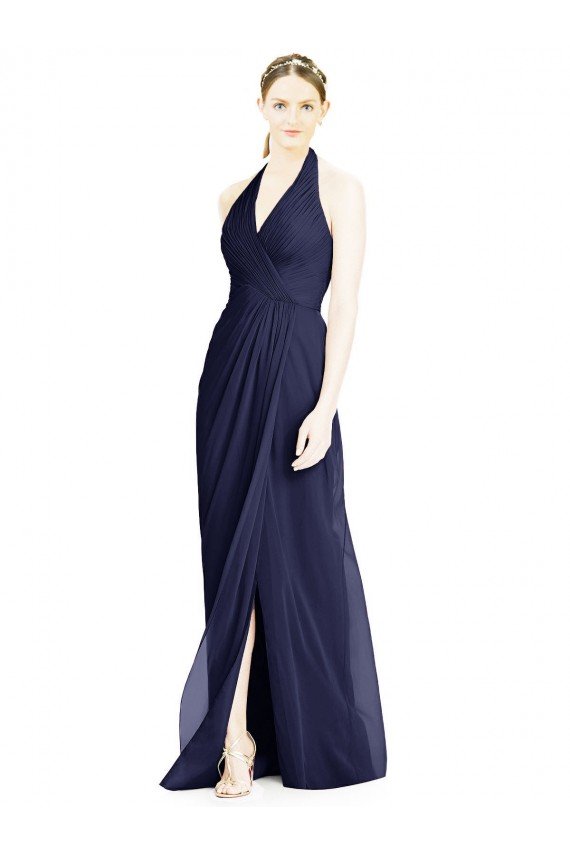 Cheap V-Neck Halter Chiffon Bridesmaid Dress with Side Front Slit Sydney