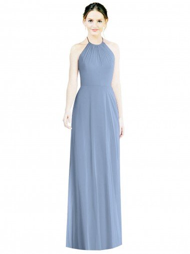 Cheap Halter Neck Tie Back Long Chiffon Bridesmaid Dress Sydney