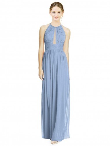Cheap Open Back Long Chiffon Halter Bridesmaid Dress Sydney